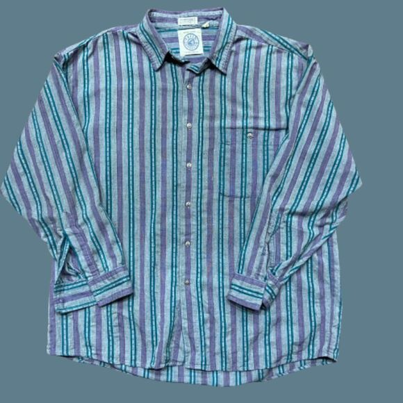 Earth Concerns Vintage Striped Grey Purple Green Button Front Shirt Men's XL - Picture 1 of 9